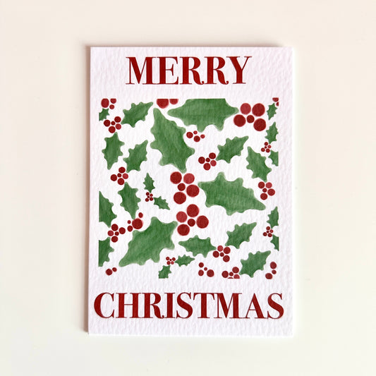 Christmas Card Holly Greeting Card Festive Merry Christmas Card