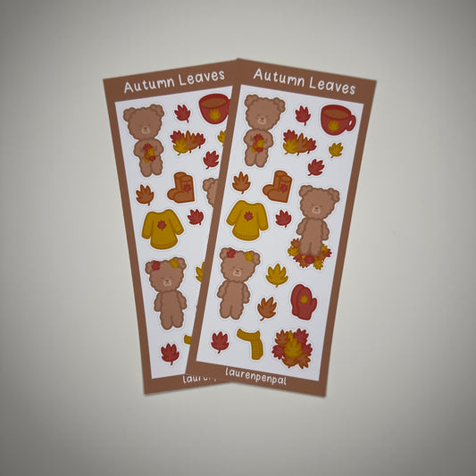 Bear Autumn Leaves Sticker Sheet