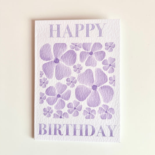 Purple Floral Happy Birthday Card