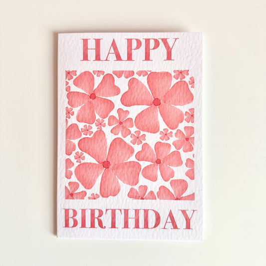 Red Floral Happy Birthday Card