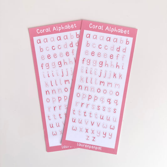 Coral Alphabet Sticker Sheet