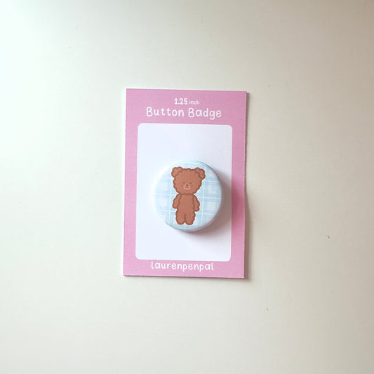 Bear Blue Checked Button Badge