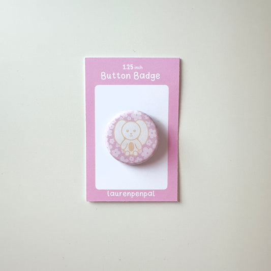 Bunny Pink Floral Button Badge